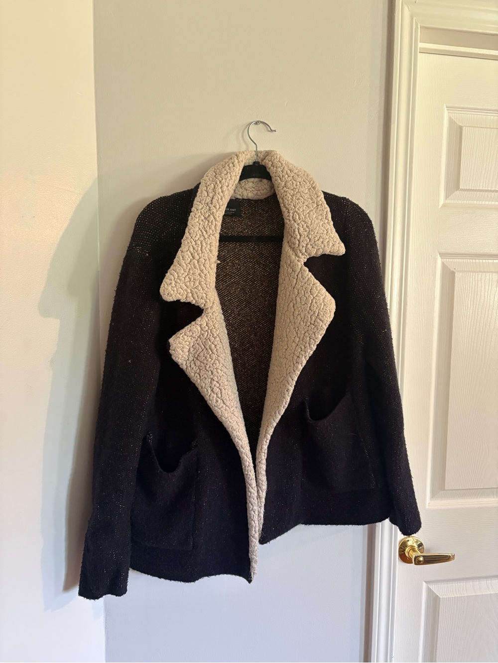 Zara Black Jacket with Cream Sherpa Collar